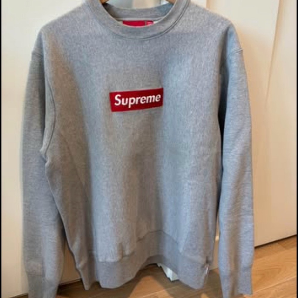 Supreme Grey Sweatshirt with Red Box Logo Tag
